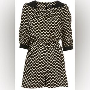 Topshop Vintage Black and White / Cream-Beige 3/4 Sleeve Romper Jumpsuit US 4